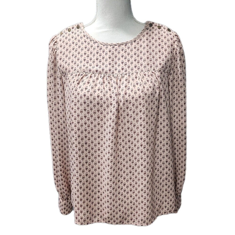 Ann Taylor Floral Long Sleeve Blouse Top Pink/Burgundy Sizes XSmall